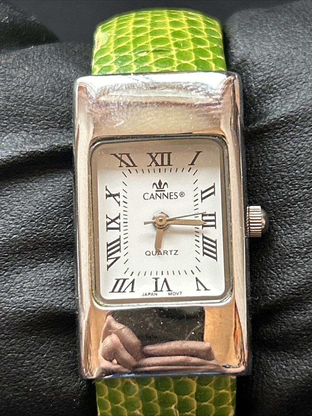 Cannes Silver Tone Green Band Women’s Cuff Watch